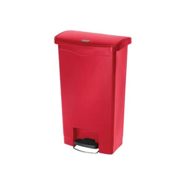 Trash Can Slim Jim Resin 17.97x11.48x28-3/10" Rectangle 13gal Step-On Pedal Hinge Lid Self-Closing Front Step Red , Rubbermaid - 1883566