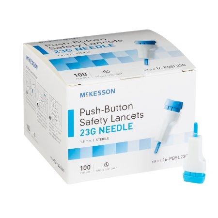 Fixed Depth Lancet Needle 1.8 mm Depth 23 Gauge Push Button Activated , 100/Box , 2000/Case , MC 16-PBSL23G