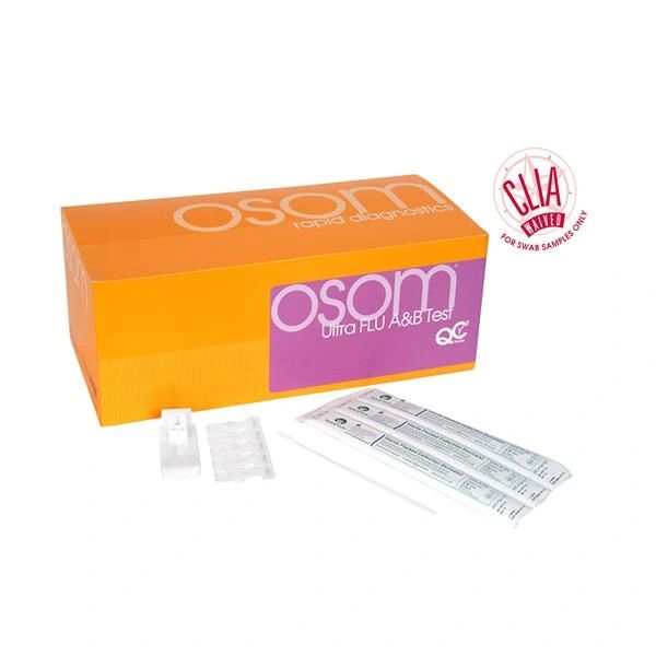 OSOM Ultra Influenza A & B Test Kit CLIA Waived With 2 Extra for External QC 25 Tests 27/Box, 6 Box/Case , Osom-1006