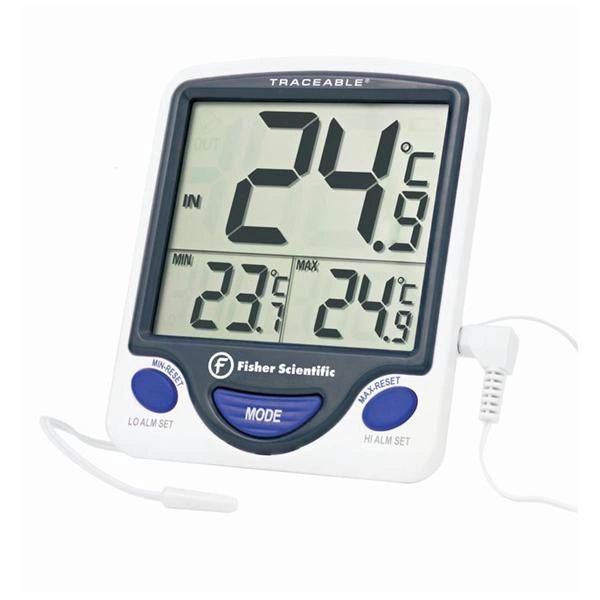 Thermometer Laboratory Traceable -50 to 70C 1.5" LCD Digital Display Solid State Probe Jumbo White , 14648232