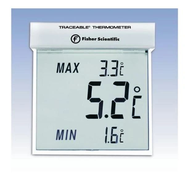 Thermometer Laboratory Traceable -25 to 70C Big Digit LCD See-Thru Display Clear , 15077960