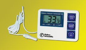 Refrigerator / Freezer / Room Thermometer Fisherbrand Fahrenheit / Celsius -58° to +158°F (-50° to +70°C) External Sensor Battery Operated , PANTek S01556