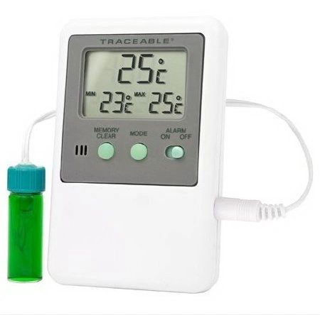 Digital Refrigerator / Freezer Thermometer with Alarm Traceable Fahrenheit / Celsius -58° to +158°F (-50° to +70°C) Bottle Probe Flip-out Stand / Wall Mount , Control 4527