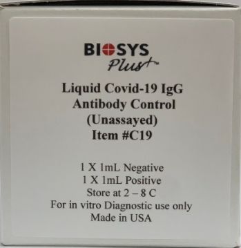 COVID-19 Unassayed Control BioSys Plus IgG Antibody Bi-Level 2 X 1 mL , 4/Box , Biosys C19