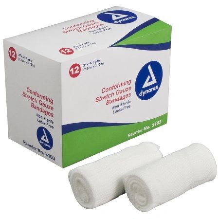 Bandage Gauze 3"x4.1yd Cotton Stretch Non-Sterile 12/Box, 8 BX/Case , Dynarex 3103