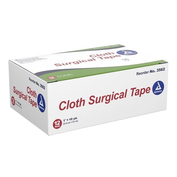 Surgical Tape Non-Sterile 1"x10yd Cloth Adhesive White Skin Absorbent Disposable 12/Box , 12 Box/Case , Dynarex 3562