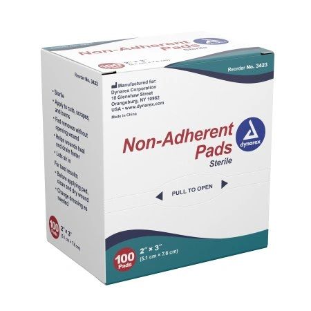 Non-Adherent Dressing Viscose / Polyester / Polyethylene 2 X 3 Inch Sterile , 100/Box ,12 Box/Case , Dynarex 3423