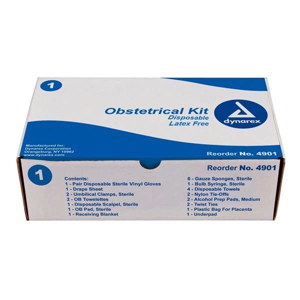 Obstetrical Kit With Nitrile Gloves/Sterile Bulb Syringe Standard Sterile Disposable , 10/Case , Dynarex 4901