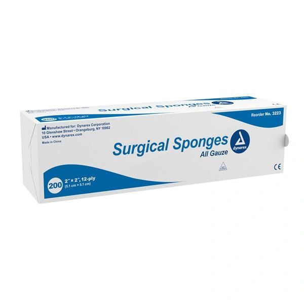 Sponge Gauze Puracol 100% Cotton 2x2" 12 Ply Highly Absorbent Non-Sterile Disposable 200/Box, 40 BX/CA , Dynarex 3223