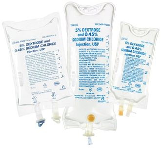 Caloric Agent Dextrose / Sodium Chloride, Preservative Free 5% - 0.45% Intravenous IV Solution Flexible Bag 250 mL , 24/Case , Hospira 792602