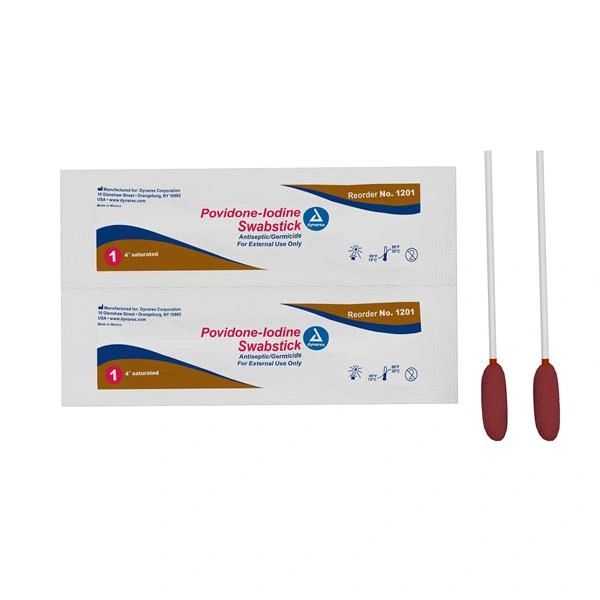 PVP Iodine Swabstick Prep 10% 1's Antiseptic 50/Box , 10 Box/Case , Dynarex 1201