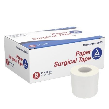 Tape Surgical Non-Sterile 2"x10yd Paper Adhesive White Skin Porous Hypoallergenic Absorbent Disposable 6/Package, 12 PK/Case , Dynarex 3553