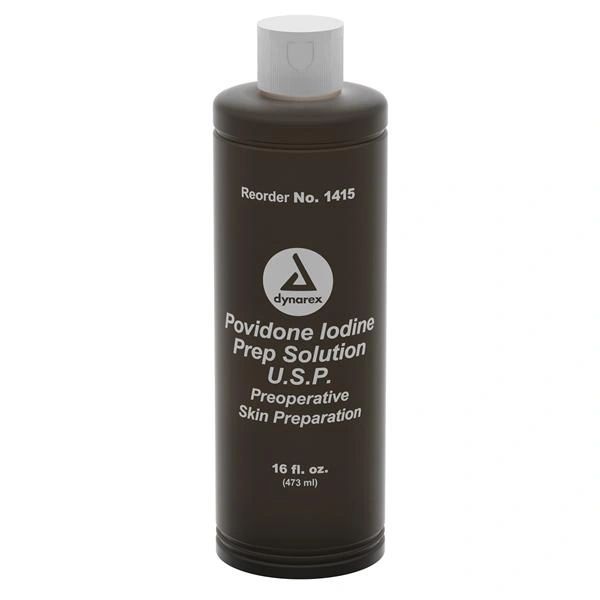 Solution Prep PVP Iodine 10% Antiseptic 16oz/Bottle, 24 BT/Case , Dynarex 1415