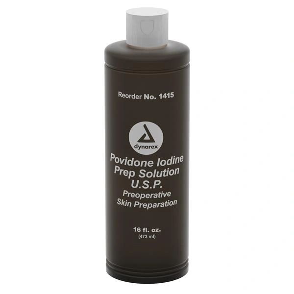 Solution Prep PVP Iodine 10% Antiseptic 16oz/Bottle, 24 BT/Case , Dynarex 1415