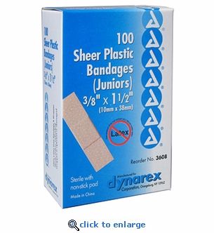 Bandage Fabric .38x1.5" Non-Adherent Island Pad Flexible Sterile Not Made With Natural Rubber Latex Disposable Sheer/Flesh 100/Box, 36 BX/CA , Dynarex 3608