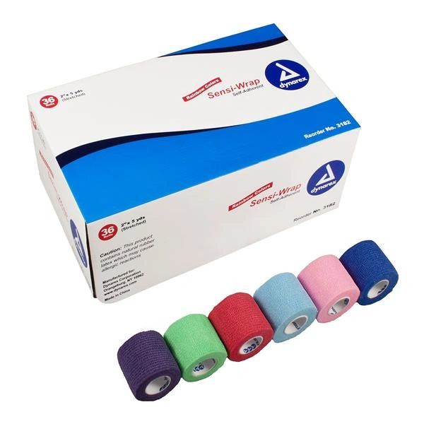 Bandage Sensi-Wrap 2"x5yd Elastic Rainbow Non-Sterile Disposable Self-Adherent 36/Case , Dynarex 3182