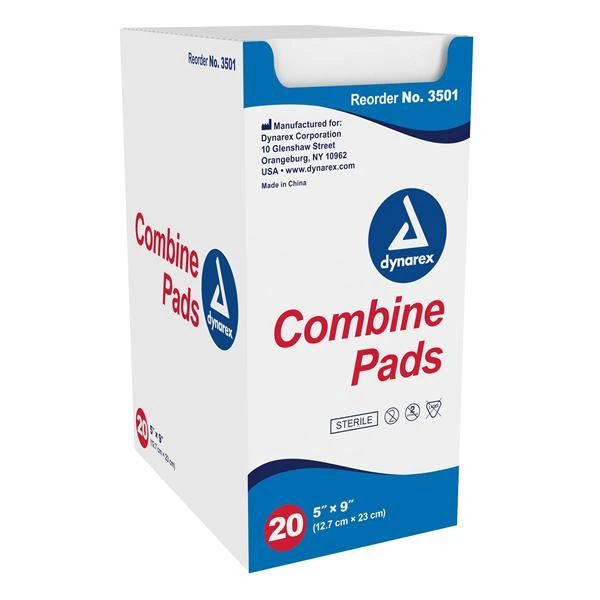 ABD Pad Combine Fluff Filled 5x9" Absorbent White Non-Woven Outer Non-Adherent Sterile Disposable 20/Box, 20 BX/Case , Dynarex 3501