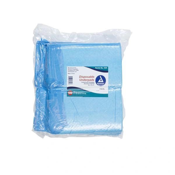 Underpad Incontinence Unisex 22 Gram Waterproof Non-Skid Backing 17x24" High White/Blue 22 Gram With Fluff Core Disposable 300/Case , Dynarex 1341