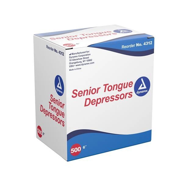 Tongue Depressor Wood Non Sterile Senior 500/Box, 10 BX/Case , Dynarex 4312