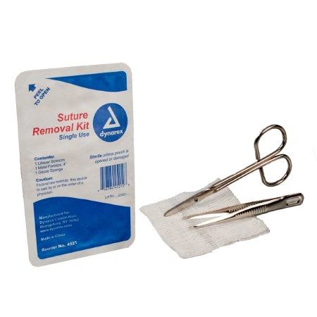 Suture Removal Kit With Metal Forceps 4" Standard Not Made With Natural Rubber Latex Sterile Disposable , 50/Case , Dynarex 4521