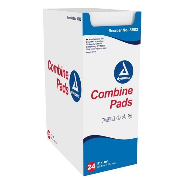 ABD Pad Combine Fluff Filled 8x10" Absorbent White Non-Woven Outer Sterile Disposable 24/Package, 15 PK/Case , Dynarex 3503