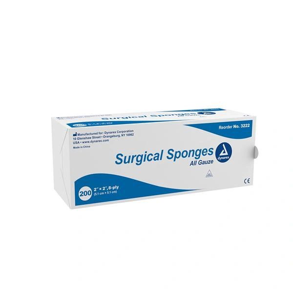 Sponge Gauze 100% Cotton 2x2" 8 Ply Highly Absorbent Non-Sterile Not Made With Natural Rubber Latex Disposable 5000/Case , Dynarex 3222