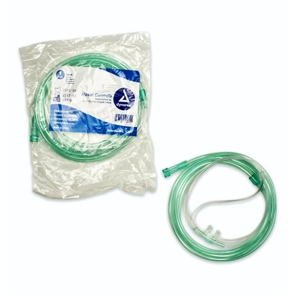 Nasal Cannula Oxygen Soft-Touch Green Adult 7' Over-the-Ear Curved Tip Standard Disposable Not Made With Natural Rubber Latex 50/Case , Dynarex 5207