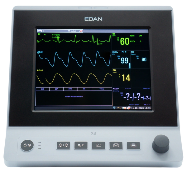 X8 Patient Monitor 8-inch touch screen, Built-in Wi-Fi. Comes with standard accessories , Edan X8.G2