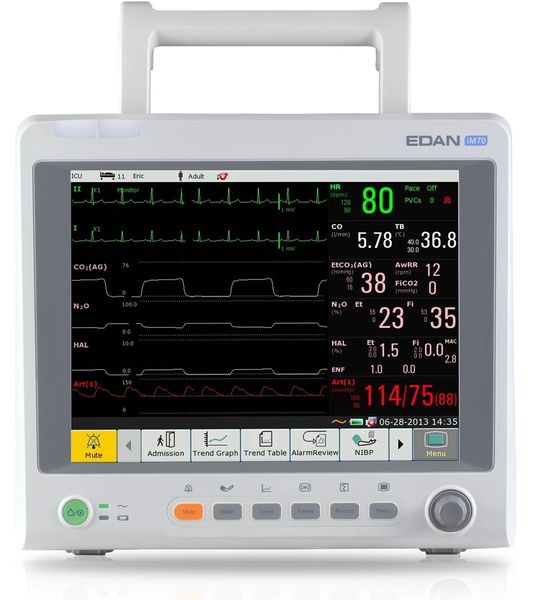 PatIent MonItor 12 Inch Touch Screen NIBP, ECG, SpO2, Resp, Temp, EtCO2 (LoFlo) , Edan IM70.S.T.LF