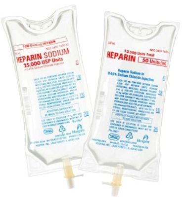 Anticoagulant Heparin Sodium, Porcine / 0.45% Sodium Chloride, Preservative Free 50 U / mL Intravenous Solution Flexible Bag 500 mL , 24/Case , Hospira 765103 , 00409-7651-03