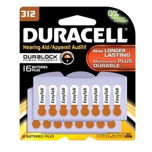 Battery, Zinc Air, Size 312, 16pk, 6 pk/bx (UPC# 66125) , Duracell DA312B16