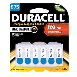 Battery, Zinc Air, Size 675, 6pk, 6 pk/bx, 4bx/cs (UPC# 66126) , Duracell DA675B6W