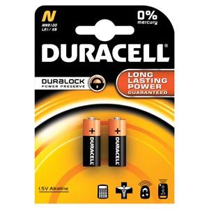 Battery, Alkaline, Size N, 1.5V, 2pk, 6 pk/bx , 10 Box/Case , Duracell MN9100B2PK