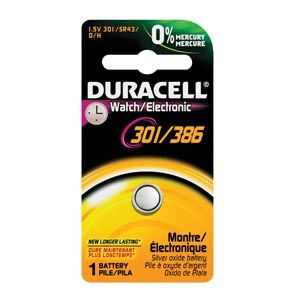 Battery, Silver Oxide, Size 301/386, 1.5V, 6/bx, 30 bx/cs (UPC# 66127), Duracell D301/386PK