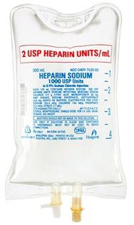 Anticoagulant Heparin Sodium, Porcine / 0.9% Sodium Chloride, Preservative Free 2 U / mL Intravenous Solution Flexible Bag, 2 Port 500 mL , 18/Case , Hospira 762003 , 00409-7620-03