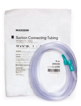 Suction Connector Tubing 10 Foot Length 0.25 Inch ID Sterile Female / Male Connector Clear Ribbed OT Surface PVC , 50/Case , MC 16-66306