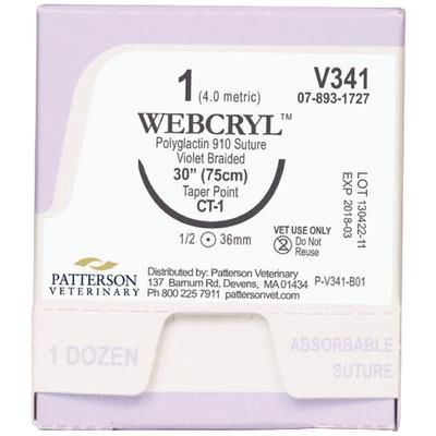 Patterson Veterinary WebCryl Sutures V341, 30" (CT-1) , Size 1 , 12/Pack , Patterson 21282455