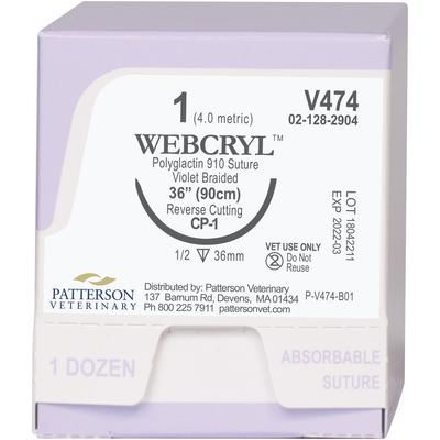 Patterson Veterinary WebCryl Sutures V474, 36" (CP-1) , Size 1 , 12/Pack , Patterson 21282904