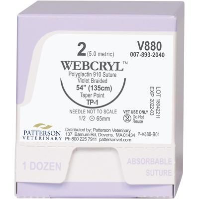 Patterson Veterinary WebCryl Sutures V880, 54" (TP-1) , Size 2 , 12/Pack , Patterson 21282917