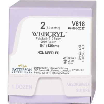 Patterson Veterinary WebCryl Sutures V618, 54" (No Needle) , Size 2 , 12/Pack , Patterson 21282914