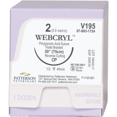 Patterson Veterinary WebCryl Sutures V195, 30" (CP) , Size 2 , 12/Pack , Patterson 21282452