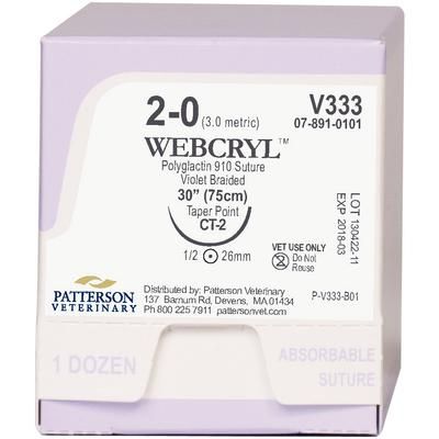 Patterson Veterinary WebCryl™ Sutures V333, 30" (CT-2) , Size 2.0 , 12/Pack , Patterson 21275140