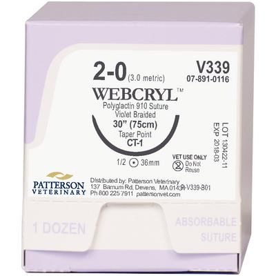 Patterson Veterinary WebCryl™ Sutures V339, 30" (CT-1) , Size 2.0 , 12/Pack , Patterson 21275141