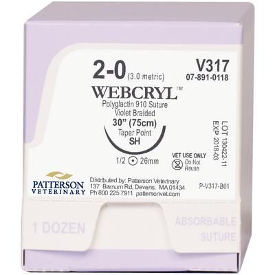 Patterson Veterinary WebCryl™ Sutures V317, 30" (SH), Size 2.0 , 12/Pack , Patterson 21275139