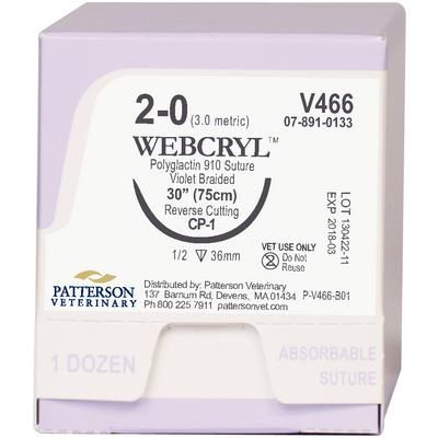 Patterson Veterinary WebCryl™ Sutures V466, 30" (CP-1), Size 2.0 , 12/Pack , Patterson 21275137