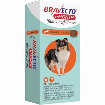 Bravecto 1-Month Chews For Dogs 9.9 - 22 lb, 10 x 1/Pkg , Merck 345070