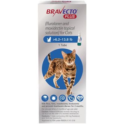 Bravecto Plus Topical Solution for Cats 6.2-13.8 lb, Blue , 10 Doses , Merck 197685