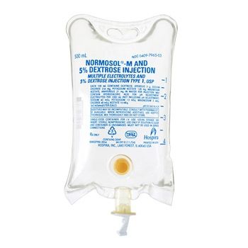 Normosol™-M Electrolyte Solution Dextrose / Sodium Chloride / Potassium Acetate / Magnesium Acetate, Anhydrous 5% Intravenous IV Solution Flexible Bag 500 mL , 24/Case , Hospira 796503 , 00409-7965-03