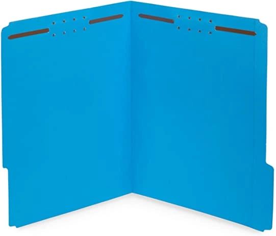 Fastener File Folders 1/3 Cut Reinforced Tab - Durable 2 Prongs Letter Size, 50 Pack (Blue) , Office Blue Folder-1