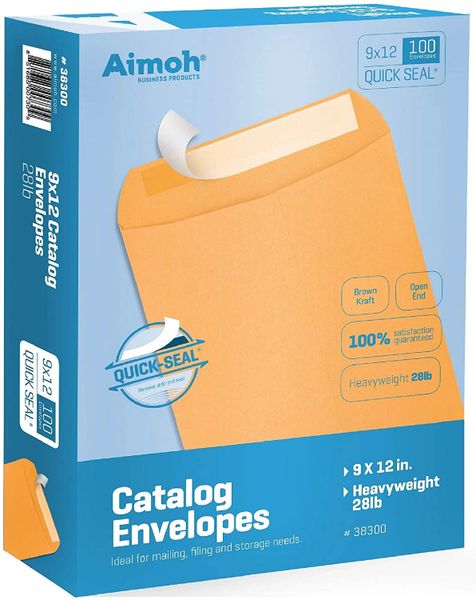 9 X 12 Self-Seal Brown Kraft Catalog Mailing Envelopes - 28lb 100 Count, 9x12 Inch , Office 38300